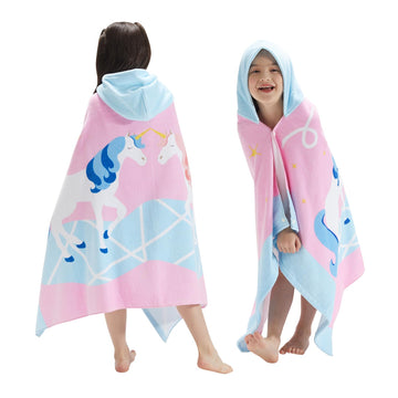 Bangsaur Kids Hooded Bath Beach Towels, Oversize 100% Cotton 50'X30' Wrap, Toddlers Girls 3-12 Years Coverup Double Unicorn