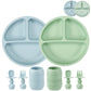 Pandaear Silicone Baby Feeding Set| 2 Pack Silicone Divided Suction Plate And 2 Pack Tiny Cup With 2 Spoons 2 Forks| Baby Led We