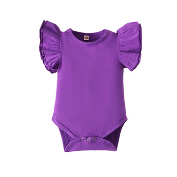 Lysmuch Baby Girls Ruffle Short Sleeve Bodysuit Infant Solid Onesie Casual Plain Blouse Top Romper (Dark Purple, 12-18 Months)