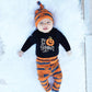 Unutiylo Newborn Baby Boy Clothes My First Halloween Pumpkin Boudsuit Romper Black Stripes Long Sleeve Pants Hat 3Pcs Outfits Se
