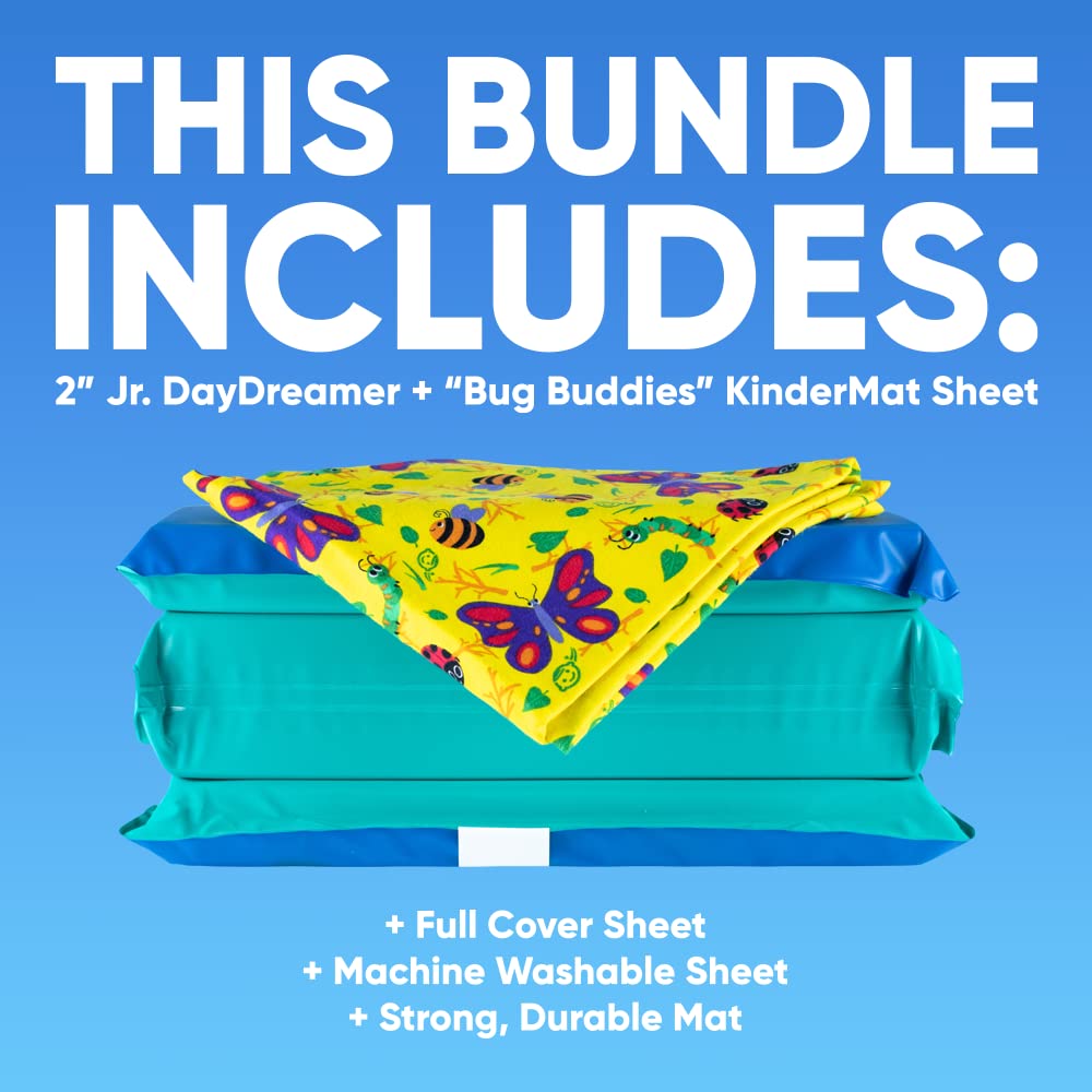 Kindermat, Jr. Daydreamer 2' Thick Rest Mat, 4-Section Rest Mat, 44' X 19' X 2', Blue/Teal Made In The Usa Including 100% Co