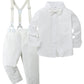 Yallet Toddler Baby Boy Clothes Suit Gentleman Outfits Formal Dress Shirt + Bowtie + Suspender Pants Wedding Party(L Classic Whi