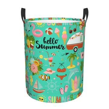Pevtufa Hello Summer Foldable Laundry Basket Organizer,Fabric Clothes Toy Storage Basket Nursery Hamper Storage Bin For Househol