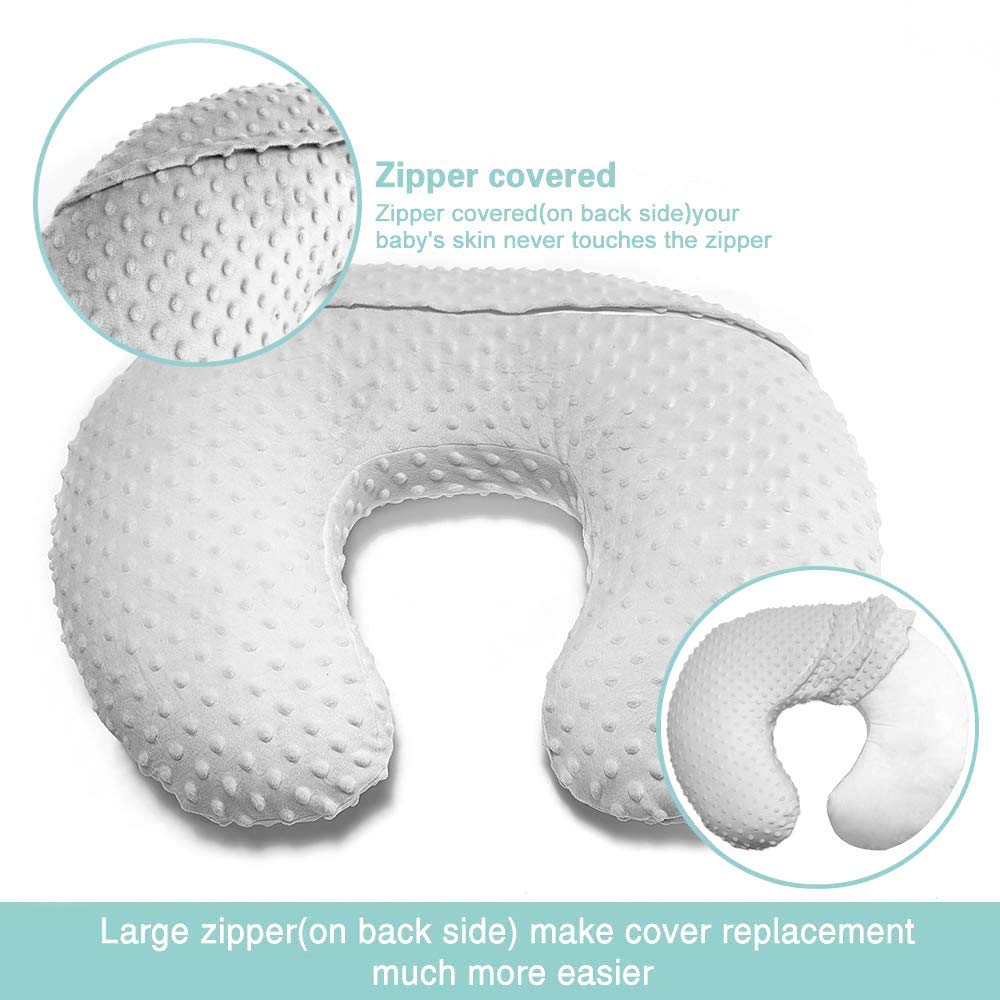 Ievolve Minky Nursing Pillow Cover Breast Feeding Pillow Cover Slipcover U Shape For Baby Boy Girl,Cover Only(Beige&White, Pack