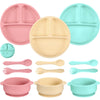 Chengu 9 Pcs Silicone Baby Toddler Suction Plates And Suction Bowls With Spoon Fork Baby Boy Girl Divided Plate Feeding Set Kids