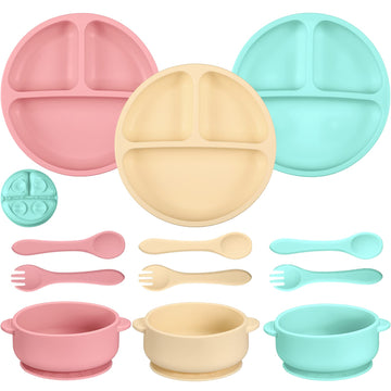 Chengu 9 Pcs Silicone Baby Toddler Suction Plates And Suction Bowls With Spoon Fork Baby Boy Girl Divided Plate Feeding Set Kids