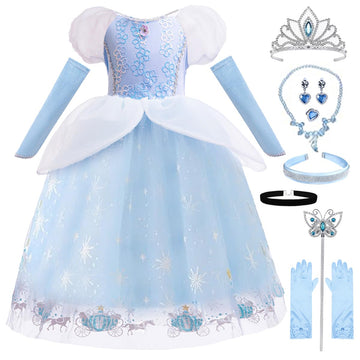 Itvti Princess Cinderella Costume For Girls Halloween Carnival Fancy Dress For Cosplay, Light Blue, 4-5 Years(Tag 120)