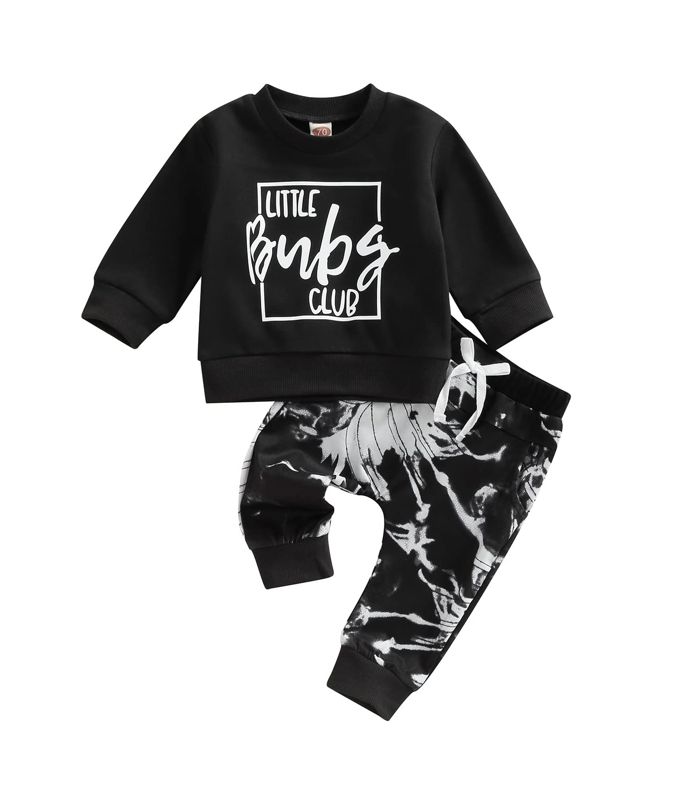 Baby Boy Clothes 3 6 9 12 18 24M 3T Pants Set Hooded Patchwork Hoodie Striped Sweatpants Fall Winter Outfit (Black-Tie Dye, 3-6