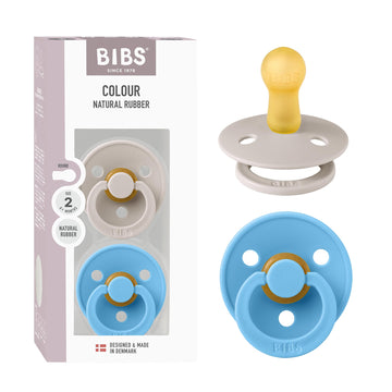 Bibs Colour Pacifier 2-Pack, Bpa Free Dummy Binky, Round Nipple. Natural Rubber Latex, Made In Denmark, Size 2 (6-18 Months), Mu