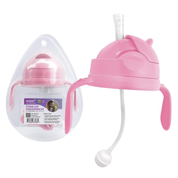 Anpei 3-In-1 Straw Sippy Cup Conversion Kit For Comotomo Baby Bottle, 5 Ounce And 8 Ounce (Weighted Straw, Pink)