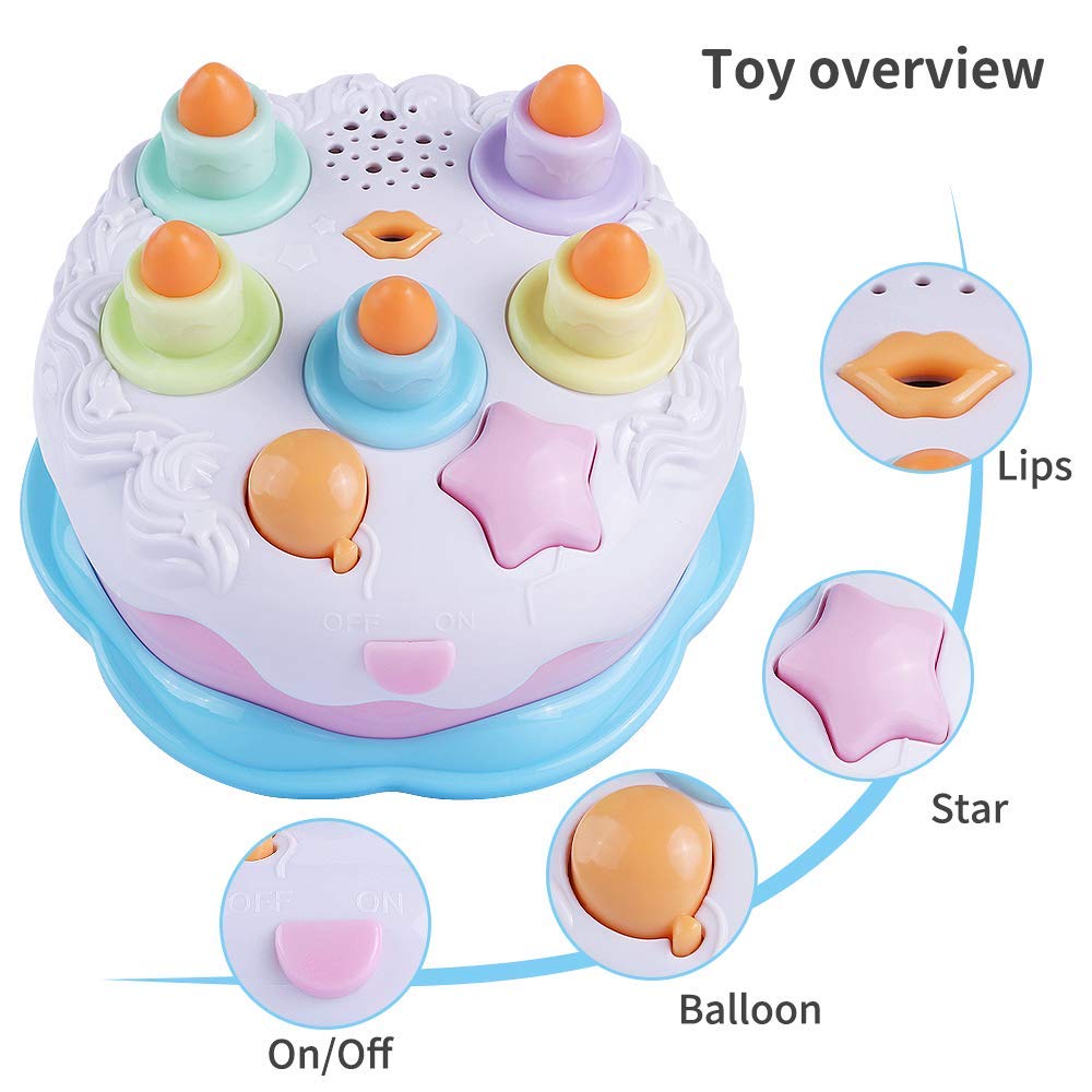 OKREVIEW First Birthday Cake Toy - Singing Music Cake Toys with Counting and Blow Candles Toys for 18 Months+ Old Boys Girls Bir