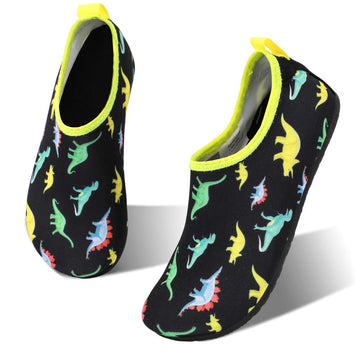 Hiitave Girls Swim Water Shoes Non-Slip Quick Dry Barefoot Beach Aqua Pool Socks For Boys Kids Toddler Black/Dinosaur 3.5-4 M Us