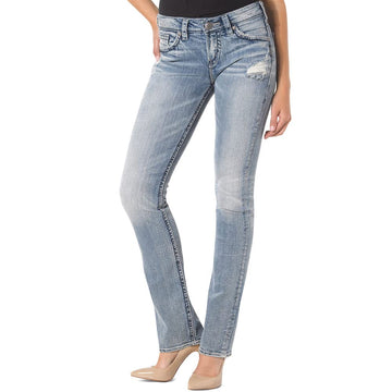 Silver Jeans Co Womens Suki Mid Rise Slim Bootcut Jeans, Light Wash Indigo, 31W X 31L