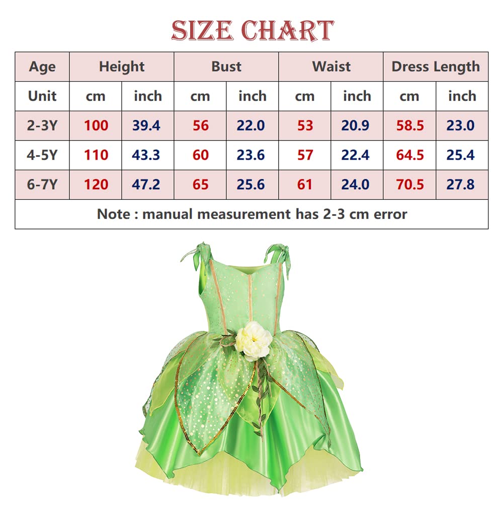 Tyhtym Tinkerbell Fairy Costumes Girls Green Fancy Dress Up Baby Kids Halloween With Butterfly Wings Headband (2-3T, Fairy)