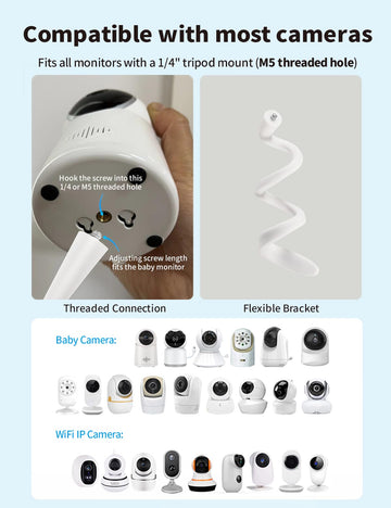 Universal Baby Monitor Camera Mount For Crib Compatible With Arlo, Owlet, Goodbaby, And More With 1/4 Threaded Hole, Adjustable