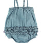 Rufflebutts Baby/Toddler Girls Light Wash Denim Bow-Front Bubble Romper - 3-6M