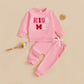 Nokpsedcb Baby Boy Girl Cute Letter Embroidery Long Sleeve Sweatshirt And Elastic Long Pants Toddler Valentine Outfits (Pink Kis