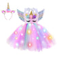 Genafy Girls Unicorn Sparkly Dress Light Up Halloween Christmas Decorations Birthday Party Princess Outfit Kids 3 4 Year Old Gir