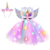 Genafy Girls Unicorn Sparkly Dress Light Up Halloween Christmas Decorations Birthday Party Princess Outfit Kids 3 4 Year Old Gir