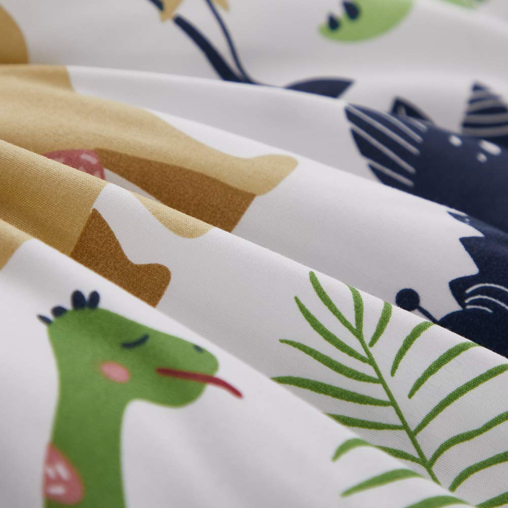 Joyreap 4 Piece Toddler Bedding Set, Dinosaur Theme Printed On White, Standard Size Includes Quilted Comforter, Fitted Sheet, To