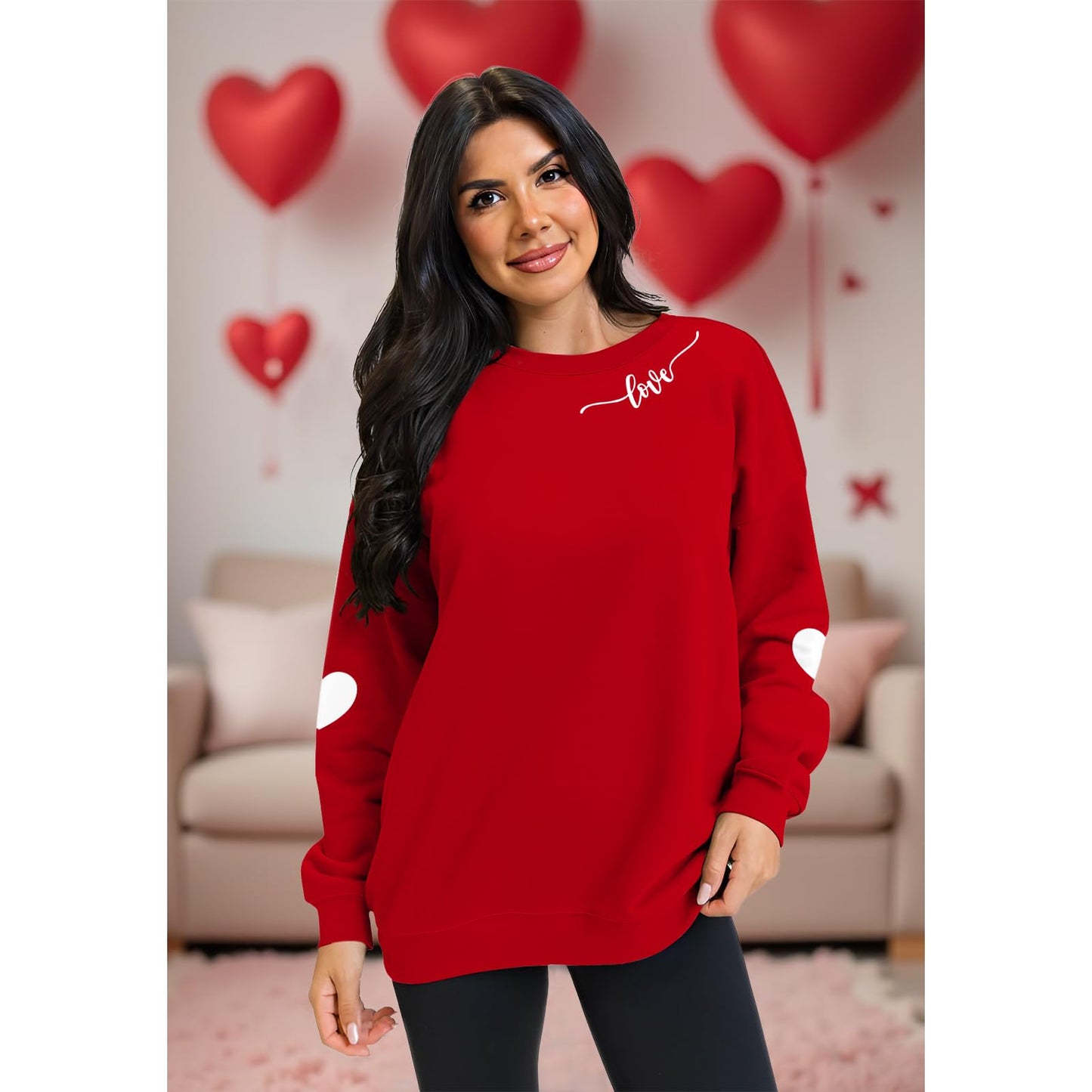 Ritatte Mommy And Me Valentine'S Day Outfit Love Heart Graphic Family Matching Sweatshirt Crewneck Long Sleeve Pullover Top(M, M