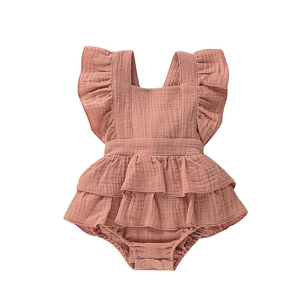 Douhoow Newborn Baby Girls Ruffle Romper Jumpsuit Bodysuit Baby Girl Summer Clothes Outfits (Khaki, 0-3 Months)