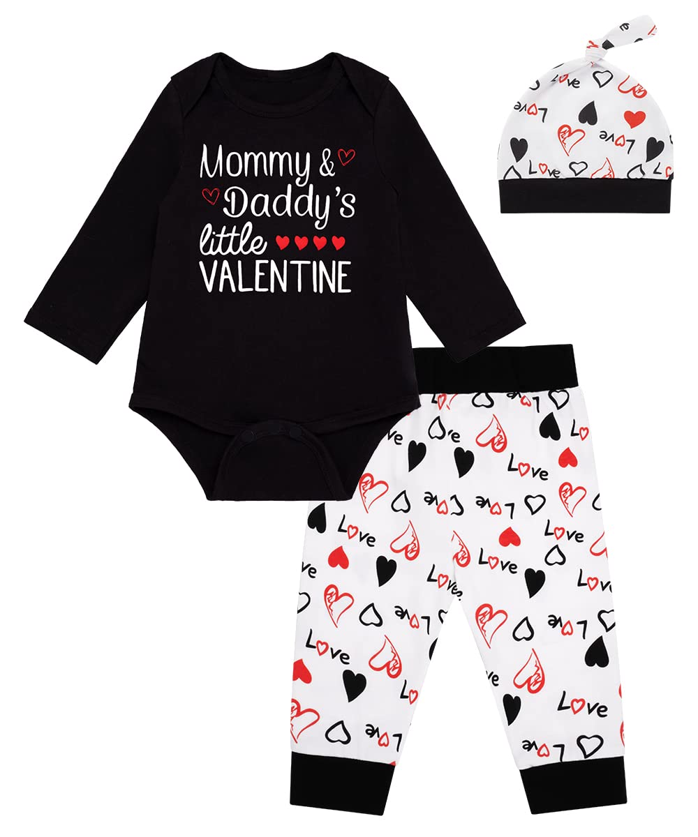 Lensous Newborn Infant Baby Boys Girls Mommy&Daddy'S Little Valentine Outfits Romper Pants Set(Black,3-6Months)