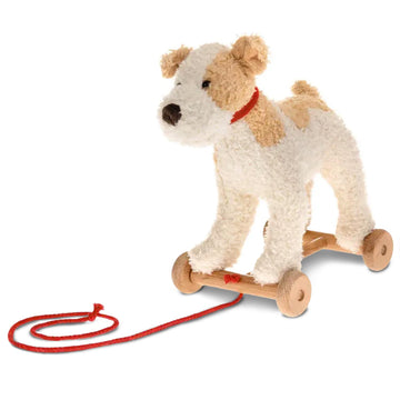 Egmont Toys Eliot Wooden Pull Dog - Montessori Toy for 1 Year Old, Plush Dog Pull Along Set on Wheels, Toddler Pull Puppy, Woode