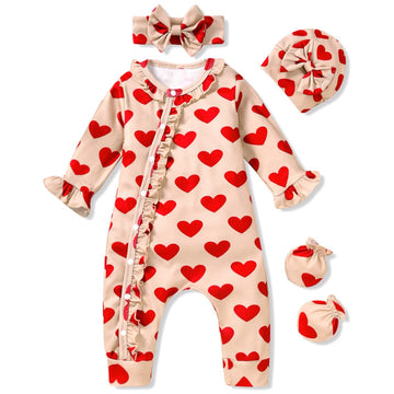 Aalizzwell 0-3 Months Newborn Baby Girls Valentines Day Romper Infant Winter Clothes Coming Home Outfit Heart Clothing Red