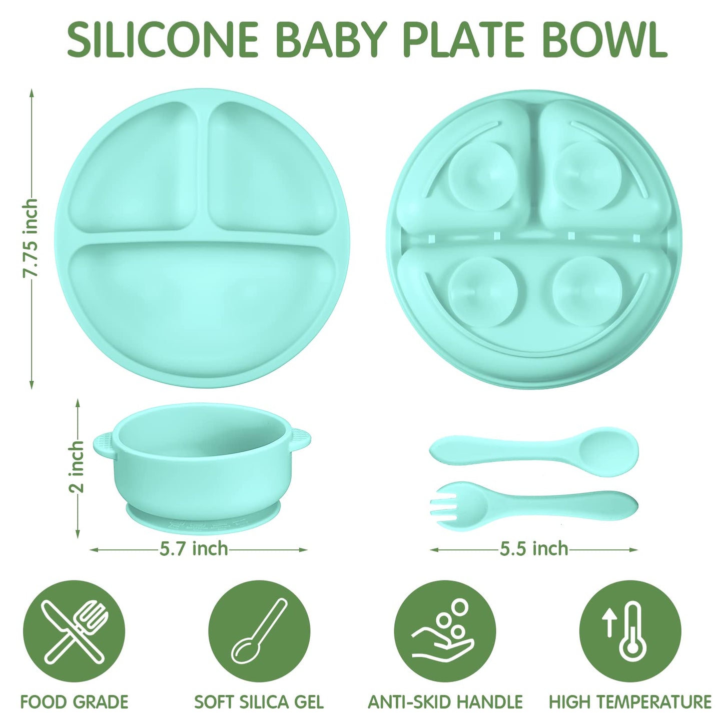 Chengu 9 Pcs Silicone Baby Toddler Suction Plates And Suction Bowls With Spoon Fork Baby Boy Girl Divided Plate Feeding Set Kids