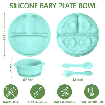 Chengu 9 Pcs Silicone Baby Toddler Suction Plates And Suction Bowls With Spoon Fork Baby Boy Girl Divided Plate Feeding Set Kids