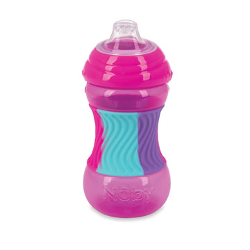 Nuby No Spill Sili Bands 10Oz Soft Spout Cup With Textured Easy Grip Silicone Band - Pink