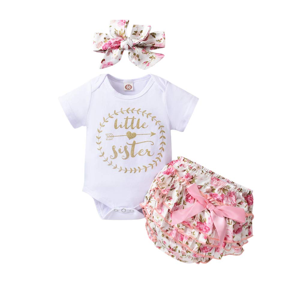 Catpapa Newborn Baby Girl Romper Jumpsuit Bodysuit +Pants Shorts+Headband Outfit WBBAPB07RL38CBY