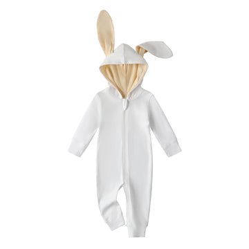 Owlivia Organic Cotton Baby Boy Girl Zip Up Sleep N Play, Footless, Long Sleeve(12-18 Months, White Bunny)