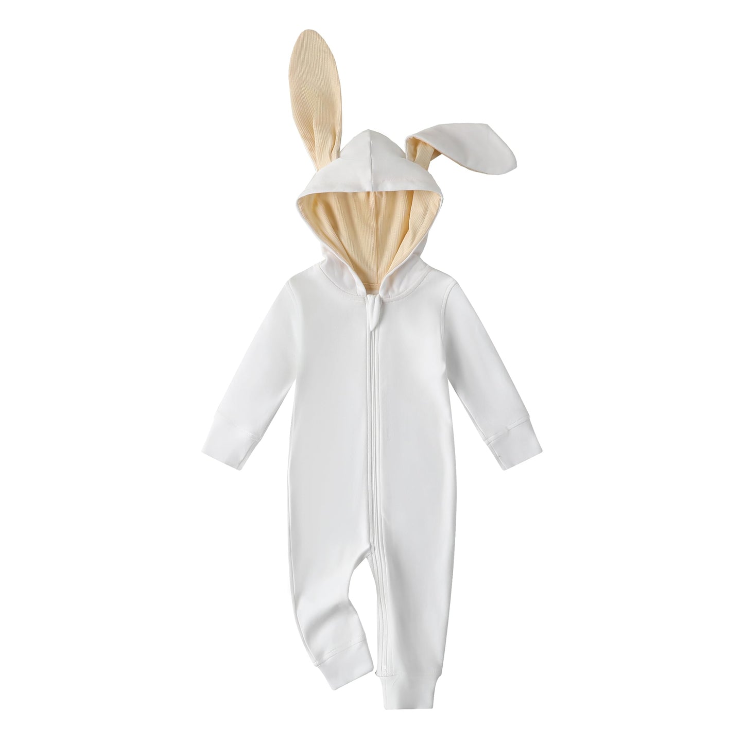 Owlivia Organic Cotton Baby Boy Girl Zip Up Sleep N Play, Footless, Long Sleeve(0-3 Months, White Bunny)