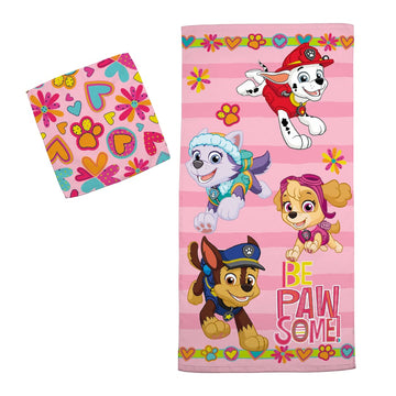 Franco Paw Patrol Girls Kids Bath/Pool/Beach Soft Absorbent Cotton Terry Towel With Washcloth 2 Piece Set, 50 In X 25 In