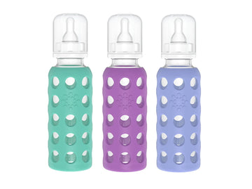 Lifefactory Glass Baby Bottles With Silicone Protection - 3-Pack, 9 Ounce Bottles, (1- Kale, 1- Grape & 1- Blueberry)