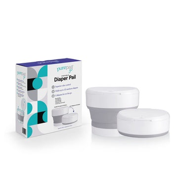 PurePail Go Portable Diaper Pail - White - Superior Odor Control with No Added Fragrance - Collapses for On-The-Go - Compact & S
