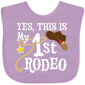 Inktastic Yes, This Is My 1St Rodeo- Cowboy Hat With Red Band, Lasso Baby Bib Lavender 35612