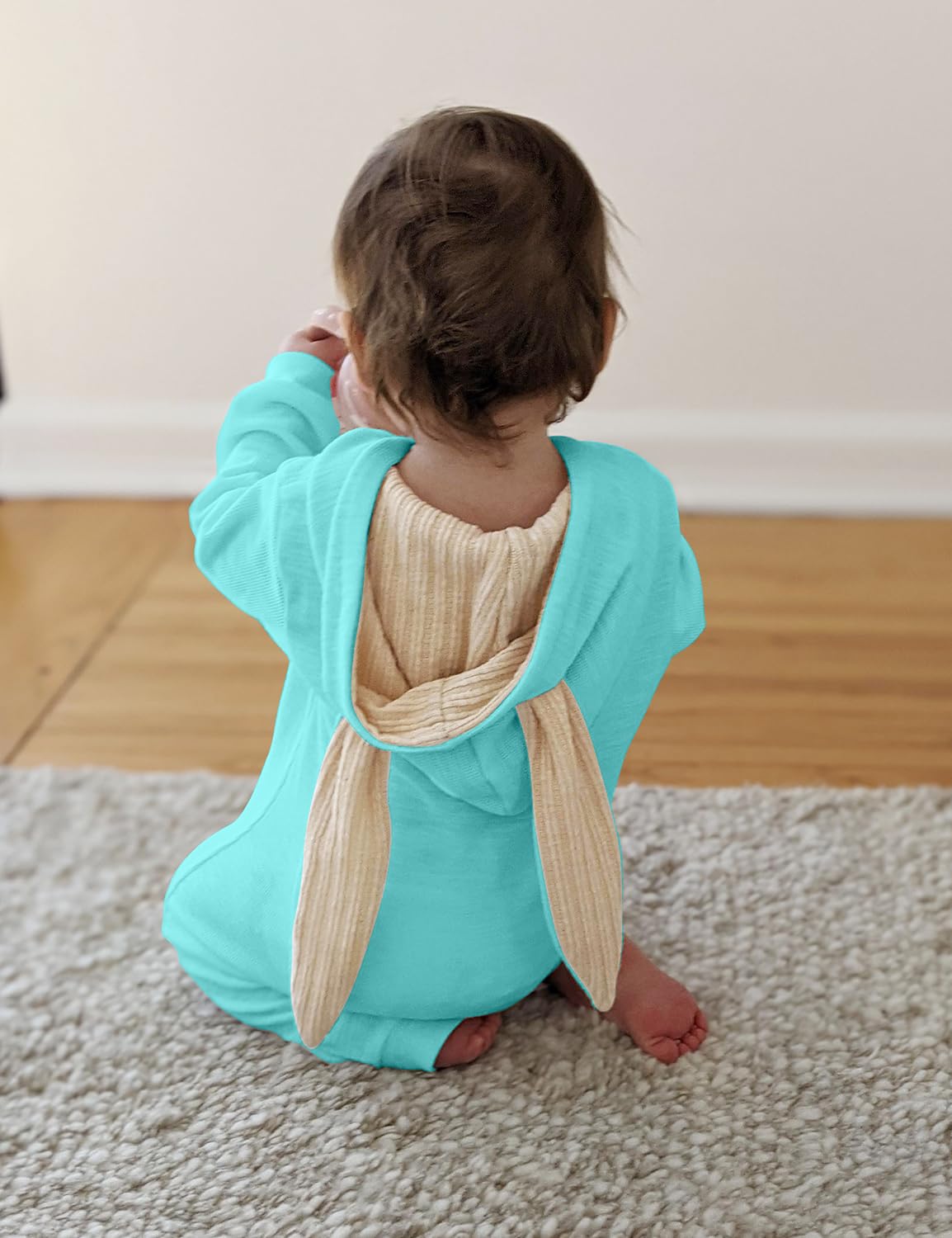 Agqt Baby Boys Bunny Costume 1St Easter Outfit Onesie Halloween Animal Clothes One Piece Romper Rabbit Ear Hoodie Light Blue Siz