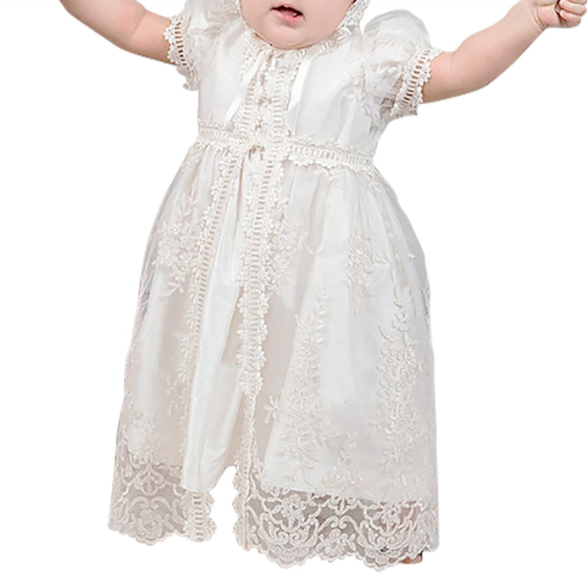 Glamulice Flower Baby Girl Party Dress White Christening Baptism Dresses Lace Princess Bow Formal Gown 12-15 Newborn First Birth