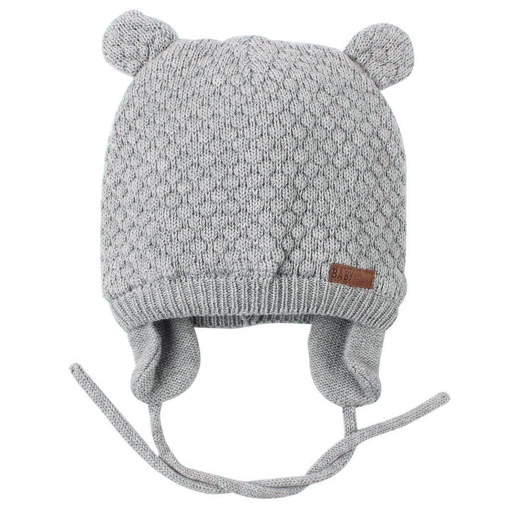 Duoyeree Baby Winter Hat Earflap Cotton Lining Knit Beanie Cap For Toddler Girl Boy (0-6 Month, Grey)