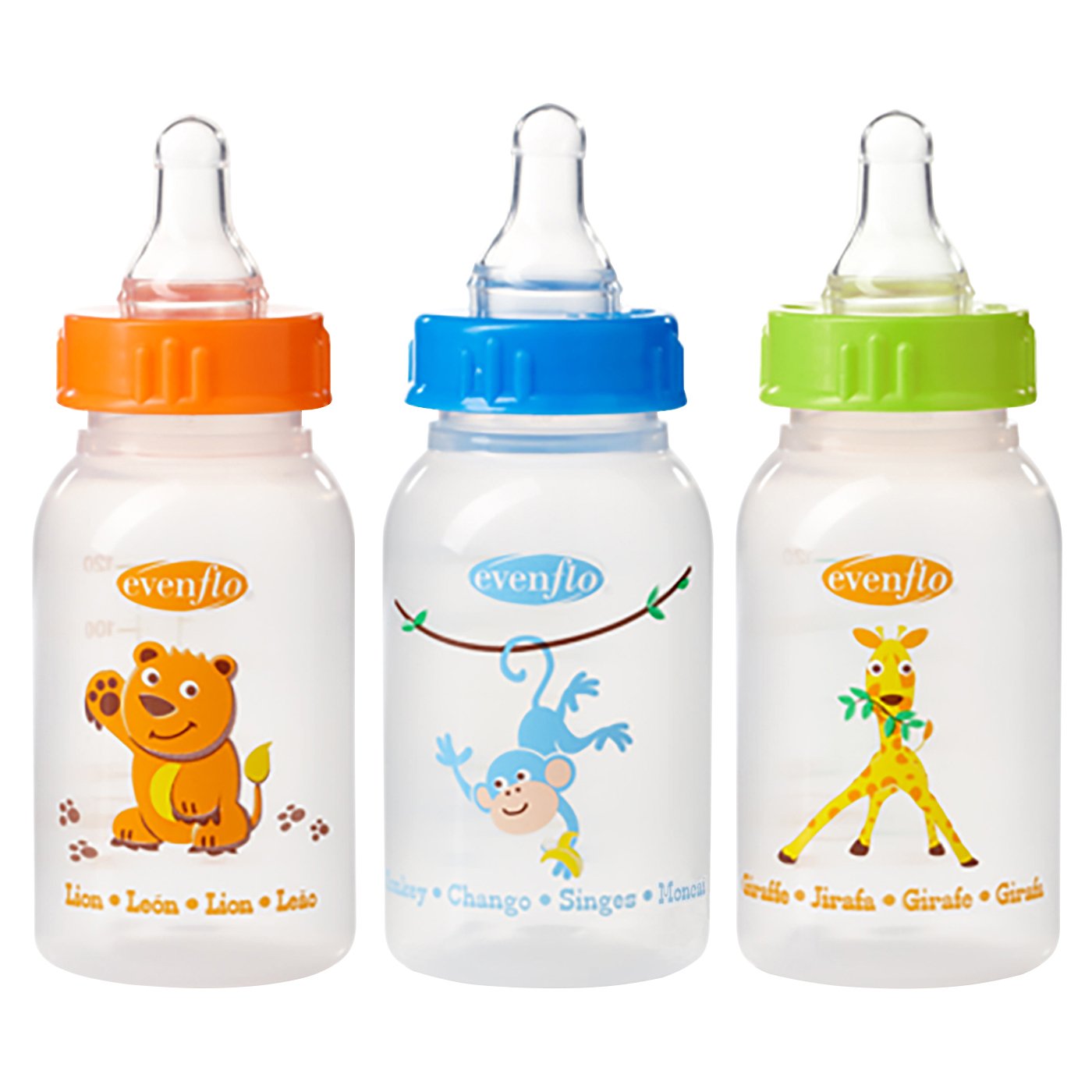 Evenflo Zoo Friends 3 Count Standard Nipple Bottle, 4 Ounce