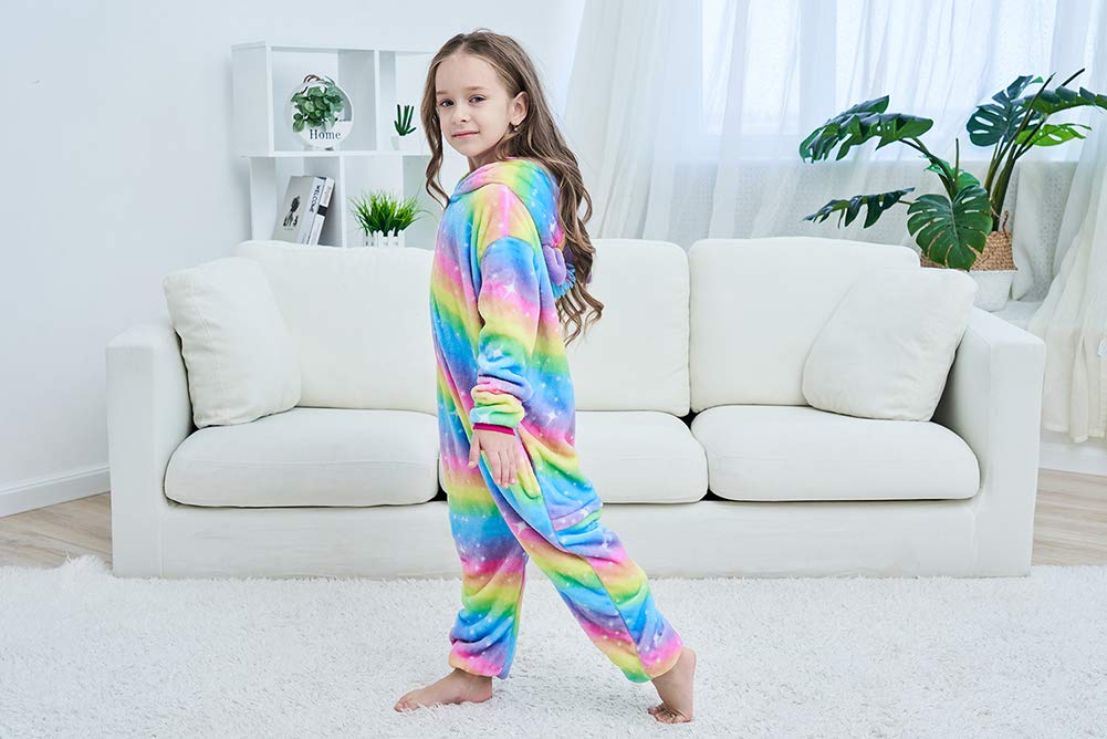 Newplush Unisex Kids Polar Fleece Onesie Bright Yellow Galaxy Unicorn Pajamas Animal Christmas Halloween Cosplay Costume Sleepwe