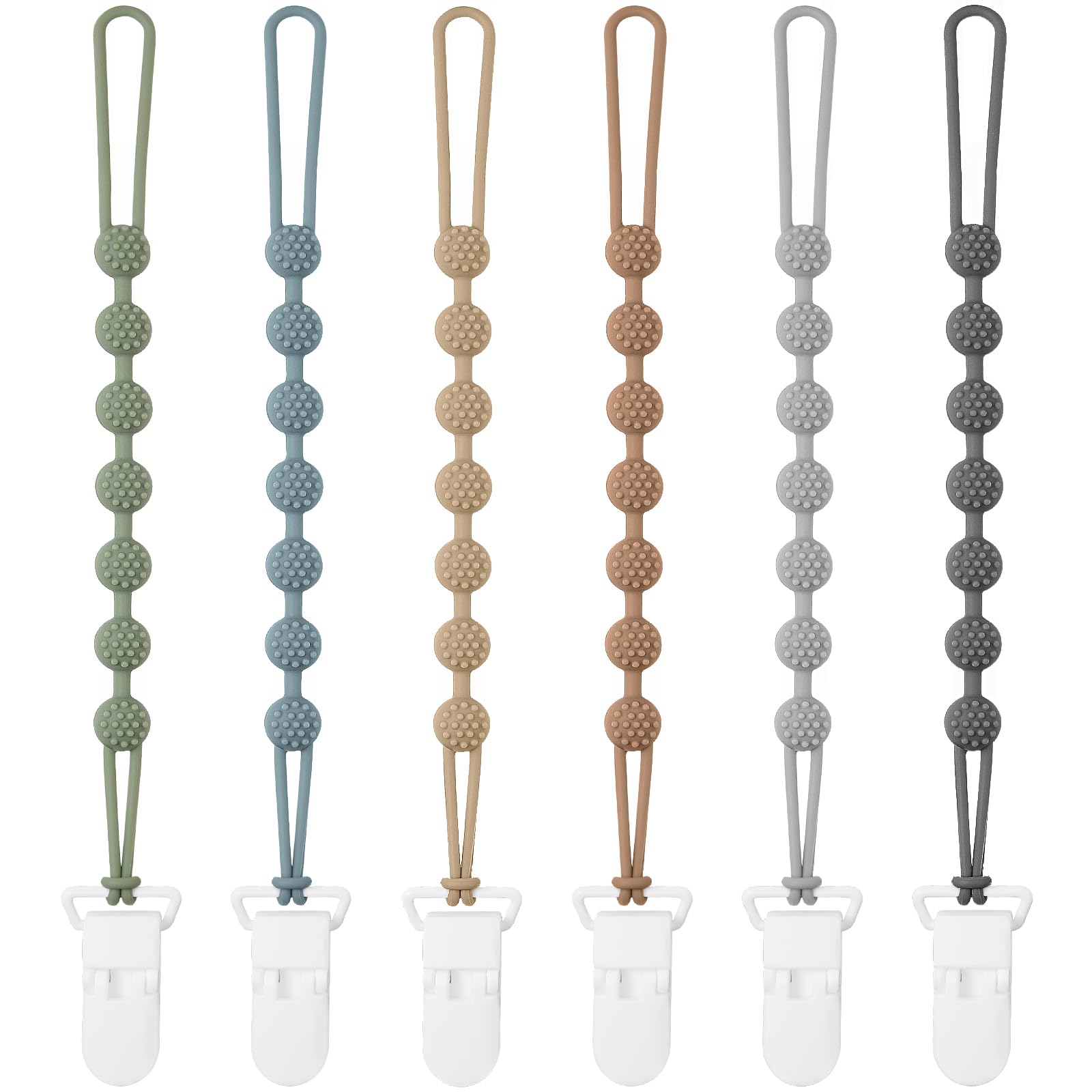 Eascrozn 6 Pack Silicone Pacifier Clip With One-Piece Design For Baby Boys And Girls, Bpa Free Soft Flexible Binky Clips With Te