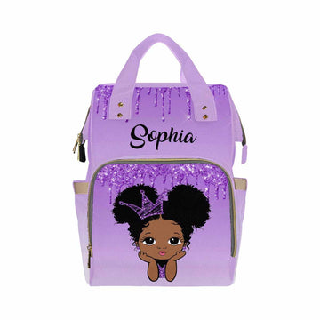 Artsadd Personalized Girl Baby Diaper Bag, Crown Purple Glitter Travel Backpack Casual Daypack Custom Multi-Function Nappy Bag W