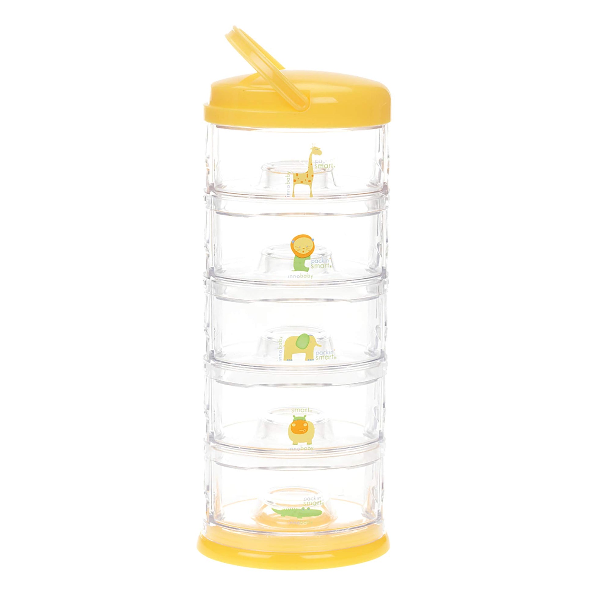 Innobaby Packin' Smart Stackable And Portable Storage System For Formula, Baby Snacks And More. 5 Stackable Cups In Mango Sorbet