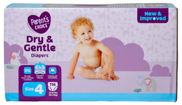Parent'S Choice Diapers, Dry & Gentle Diapers Size 4 (22-37 Lbs) - 116 Count