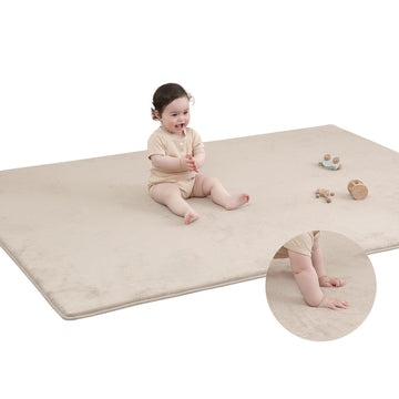 Memory Foam Baby Play Mat For Playpen, Thick & Large Crawling Mat For Floor, Soft Velvet Tummy Time Surface, Non-Slip Play Area