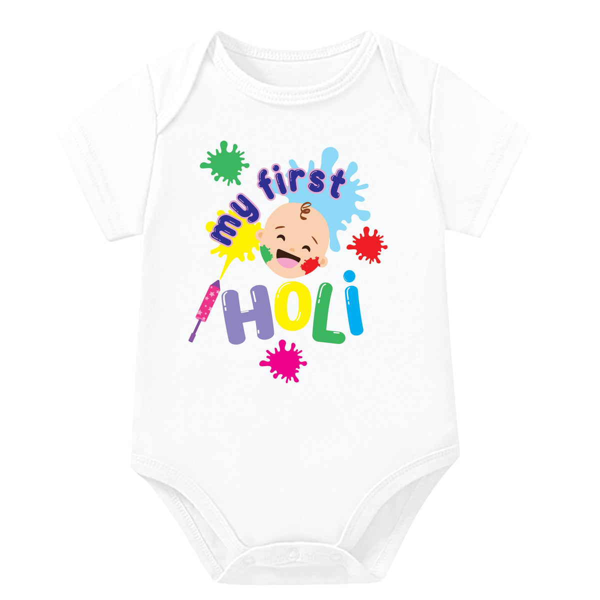Lillypupp My First Holi Baby Dress For Boy Girl. Unisex Holi TShirt Romper Bodysuit For New Born Photoshoot.